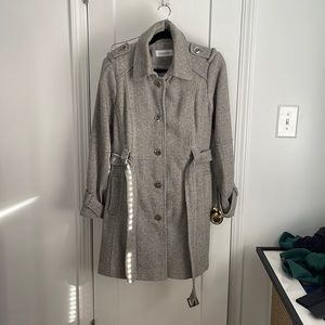 Calvin Klein size 14 gray wool winter trench coat jacket